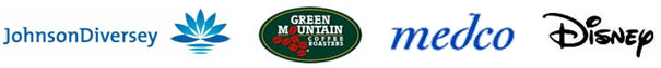 Brand Logos: Johnson Diversey, Green Mountain Coffee Roasters, Medco, Disney